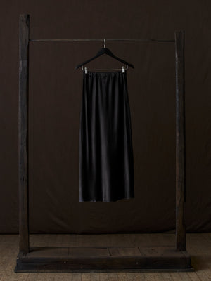 Hand Painted Stretch Silk Midi Skirt N/Nero