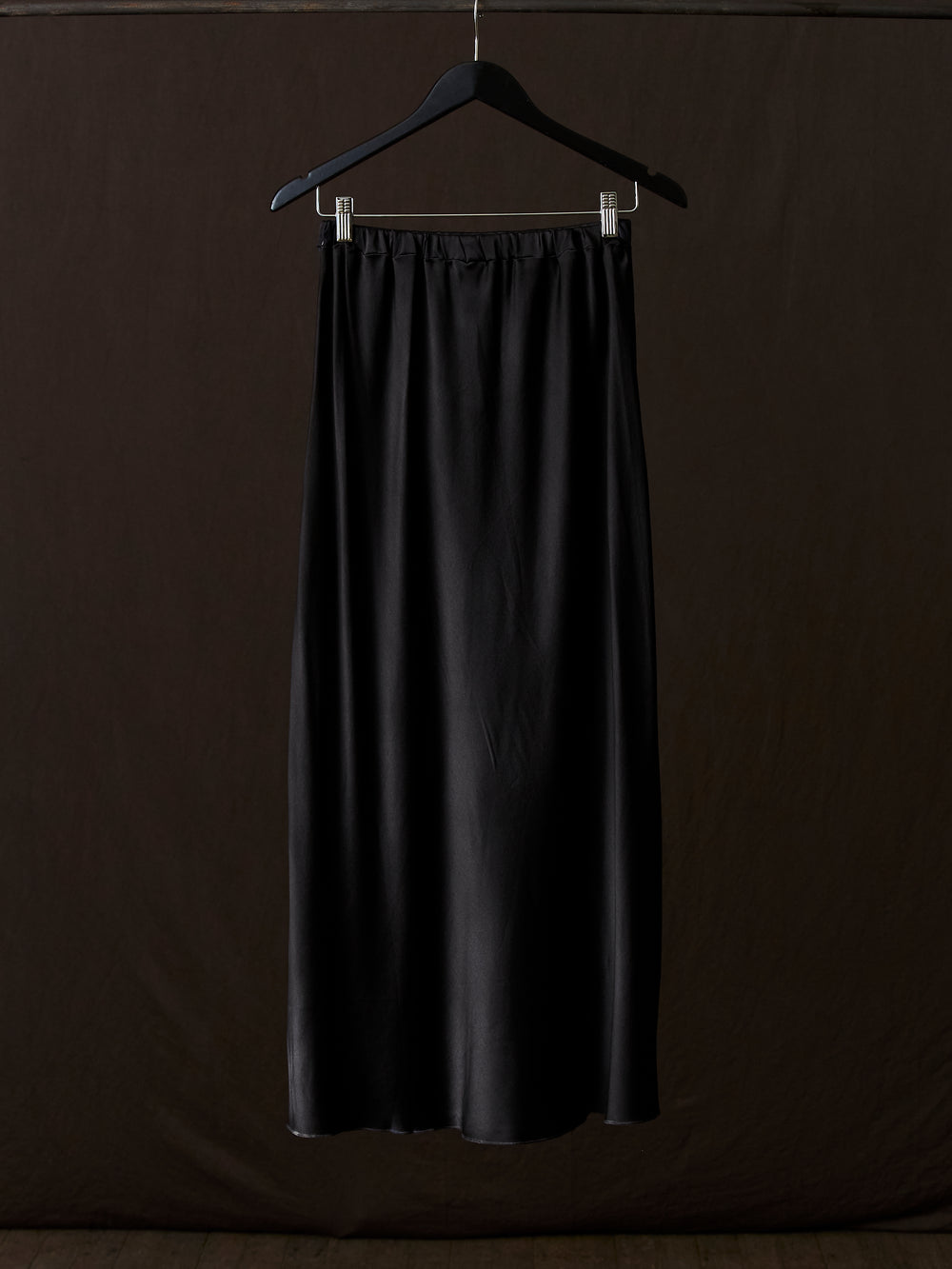 Hand Painted Stretch Silk Midi Skirt N/Nero