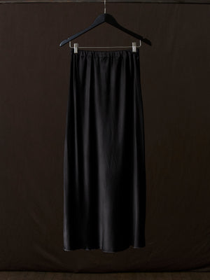 Hand Painted Stretch Silk Midi Skirt N/Nero