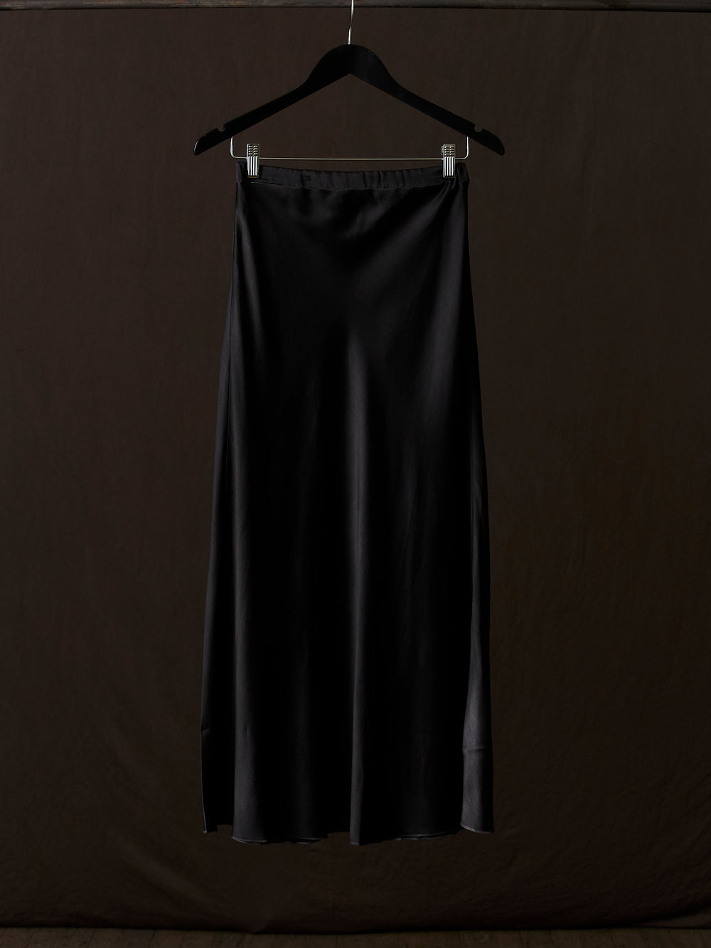Hand Painted Stretch Silk Midi Skirt N/Nero