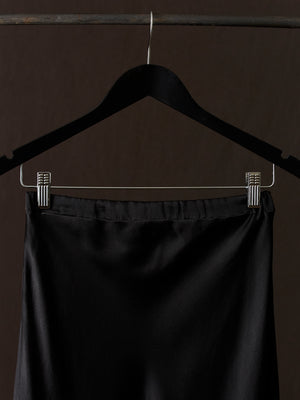 Hand Painted Stretch Silk Midi Skirt N/Nero