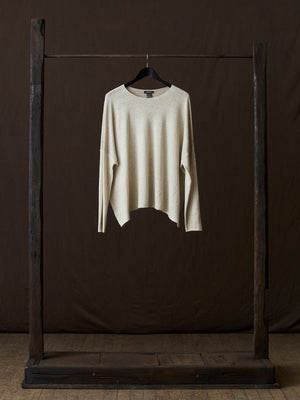 Hand Painted Ultralight Cashmere Wool Boat Neck Pullover Taupe