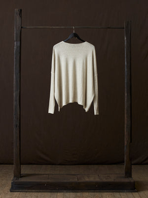 Hand Painted Ultralight Cashmere Wool Boat Neck Pullover Taupe