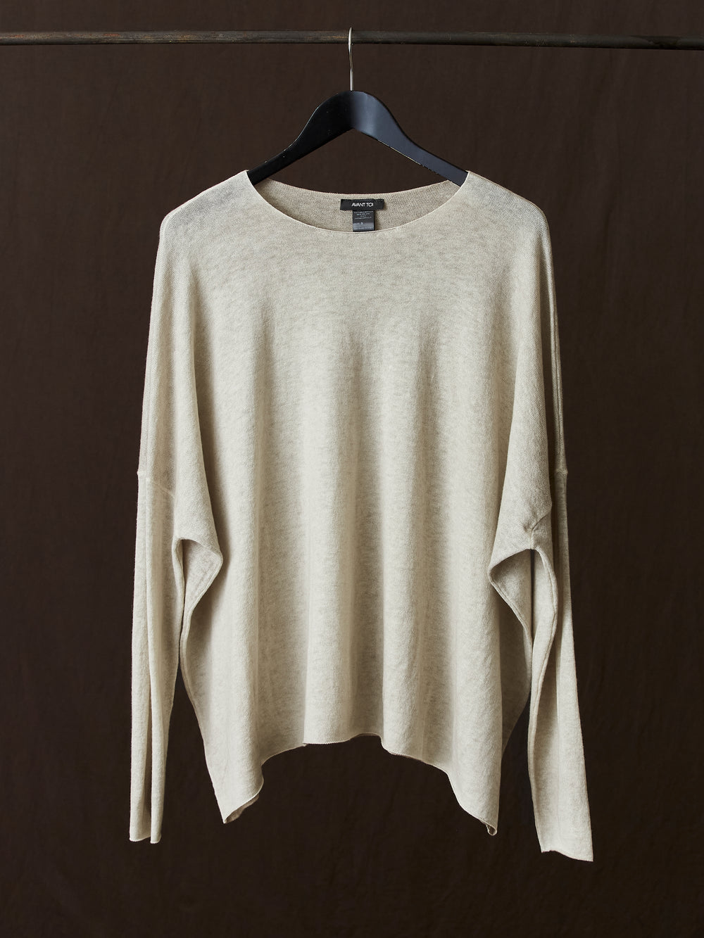 Hand Painted Ultralight Cashmere Wool Boat Neck Pullover Taupe