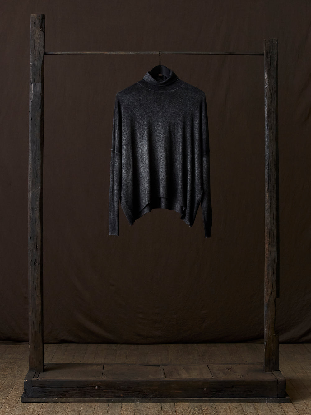 Hand Painted Ultralight Cashmere Wool High Neck Pullover N/Nero