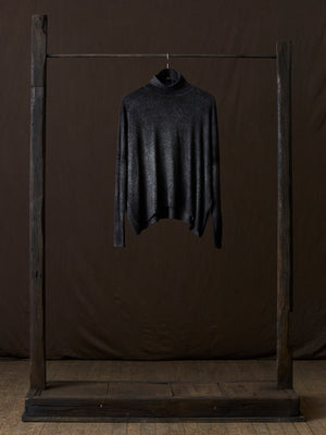 Hand Painted Ultralight Cashmere Wool High Neck Pullover N/Nero