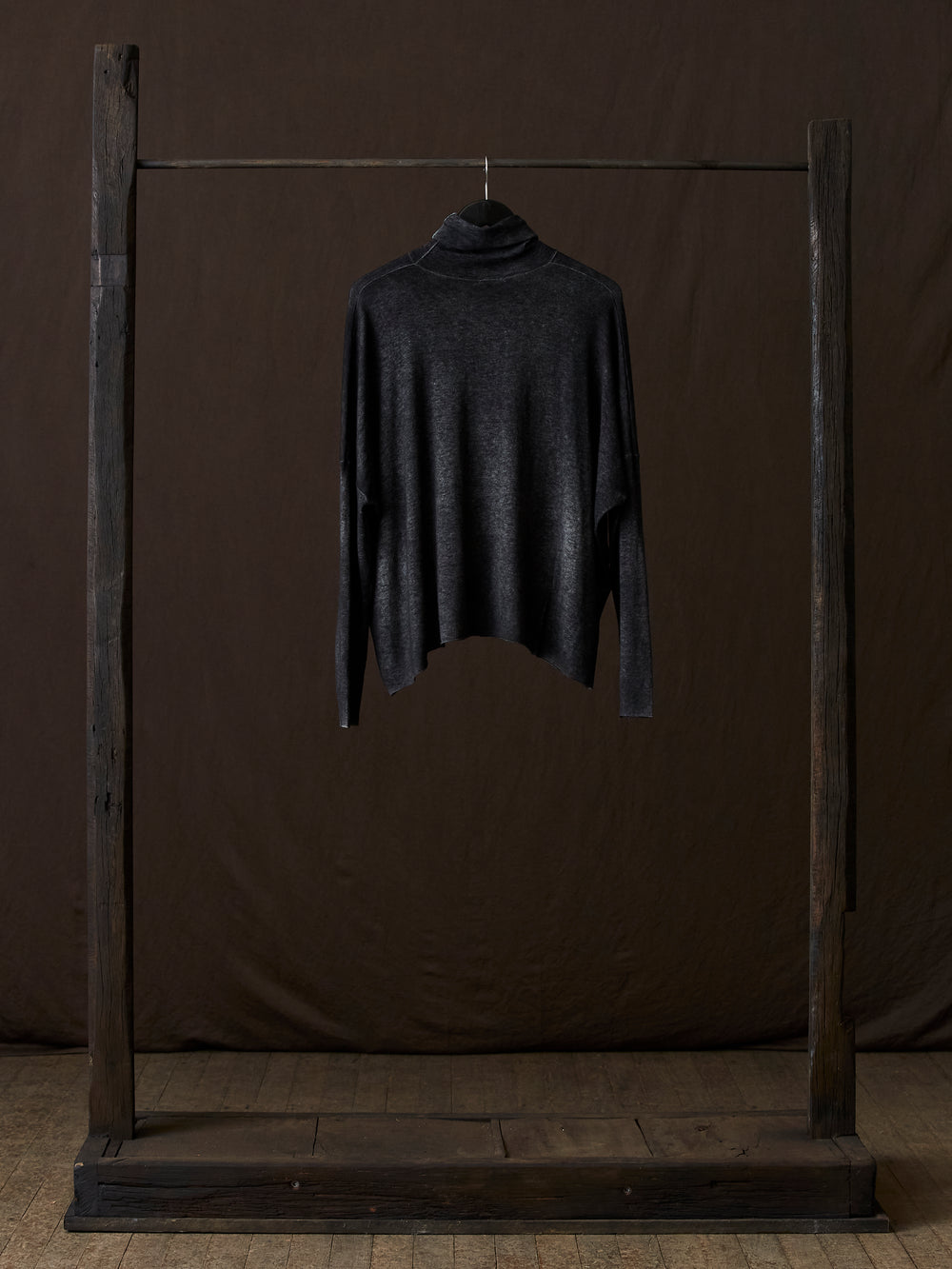 Hand Painted Ultralight Cashmere Wool High Neck Pullover N/Nero