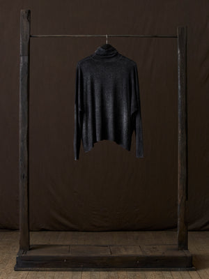 Hand Painted Ultralight Cashmere Wool High Neck Pullover N/Nero
