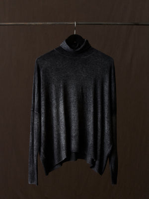 Hand Painted Ultralight Cashmere Wool High Neck Pullover N/Nero