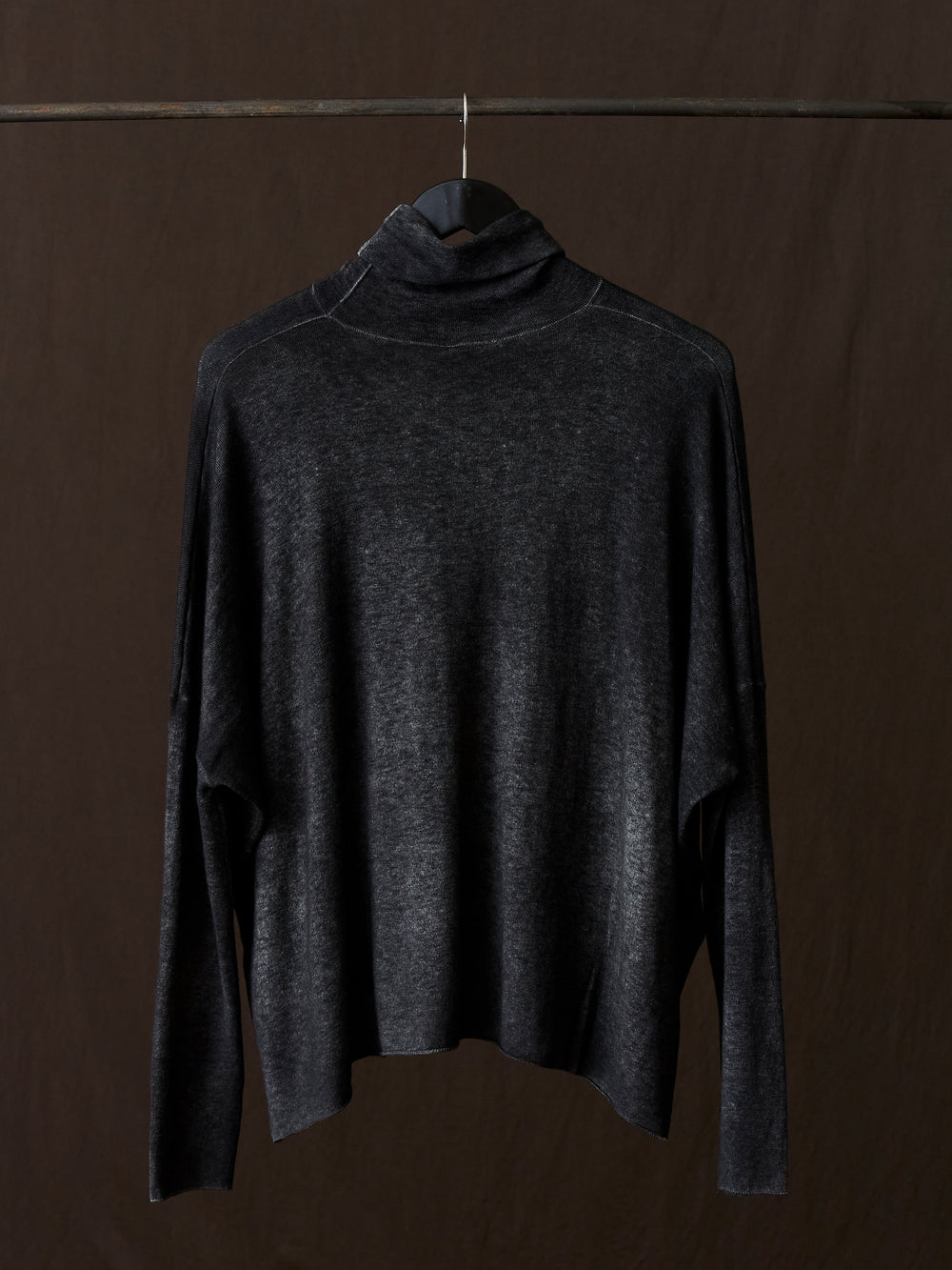 Hand Painted Ultralight Cashmere Wool High Neck Pullover N/Nero