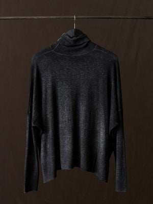 Hand Painted Ultralight Cashmere Wool High Neck Pullover N/Nero