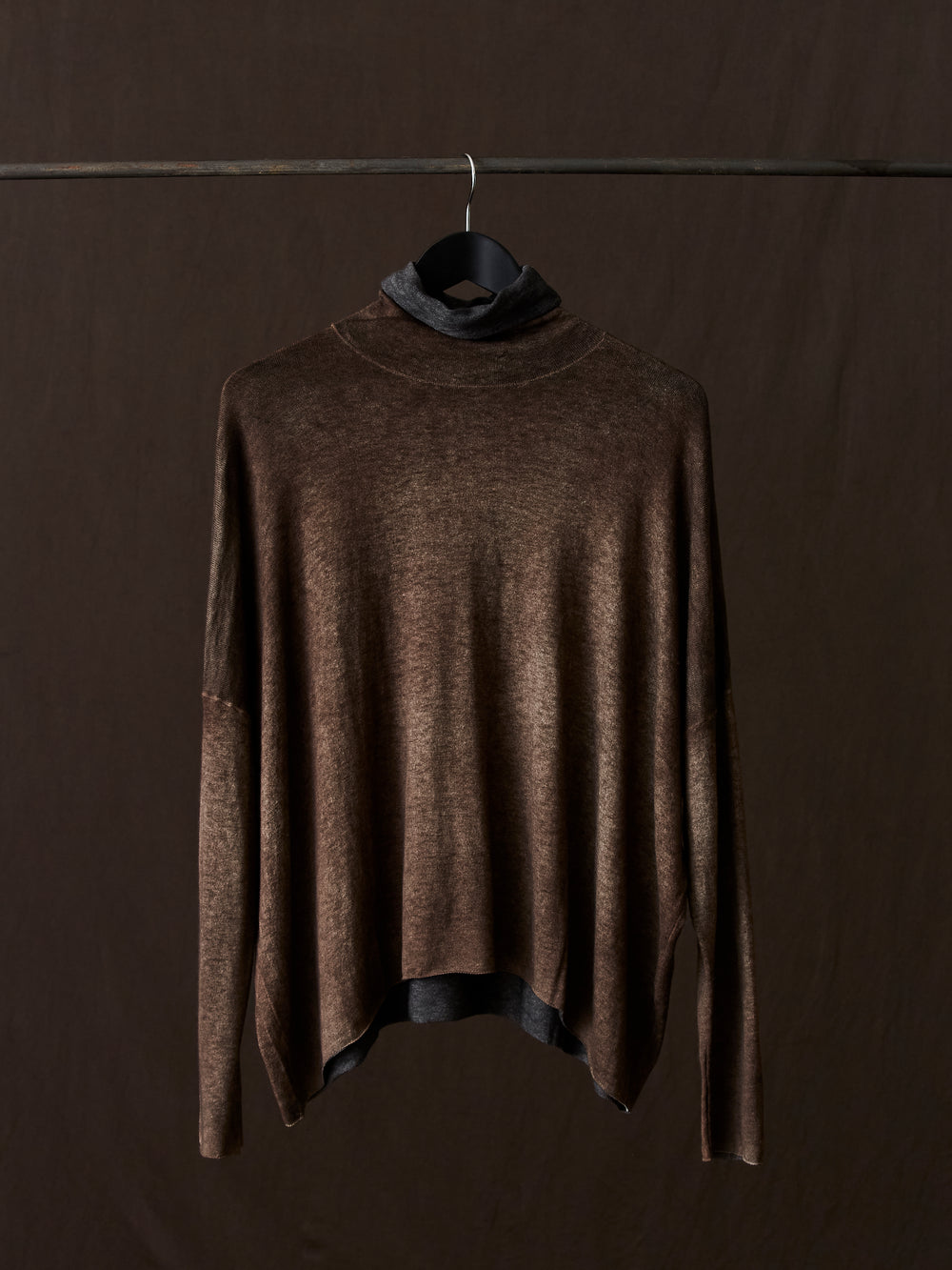Hand Painted Ultralight Cashmere Wool High Neck Pullover N/Yak