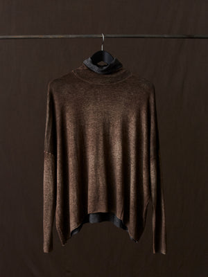 Hand Painted Ultralight Cashmere Wool High Neck Pullover N/Yak