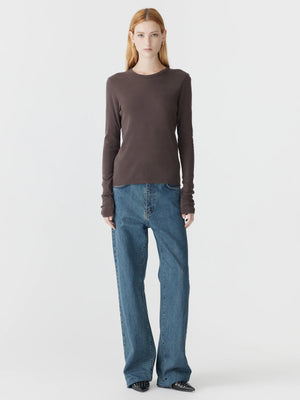 Slim Superfine Rib LS T Shirt Dark Plum