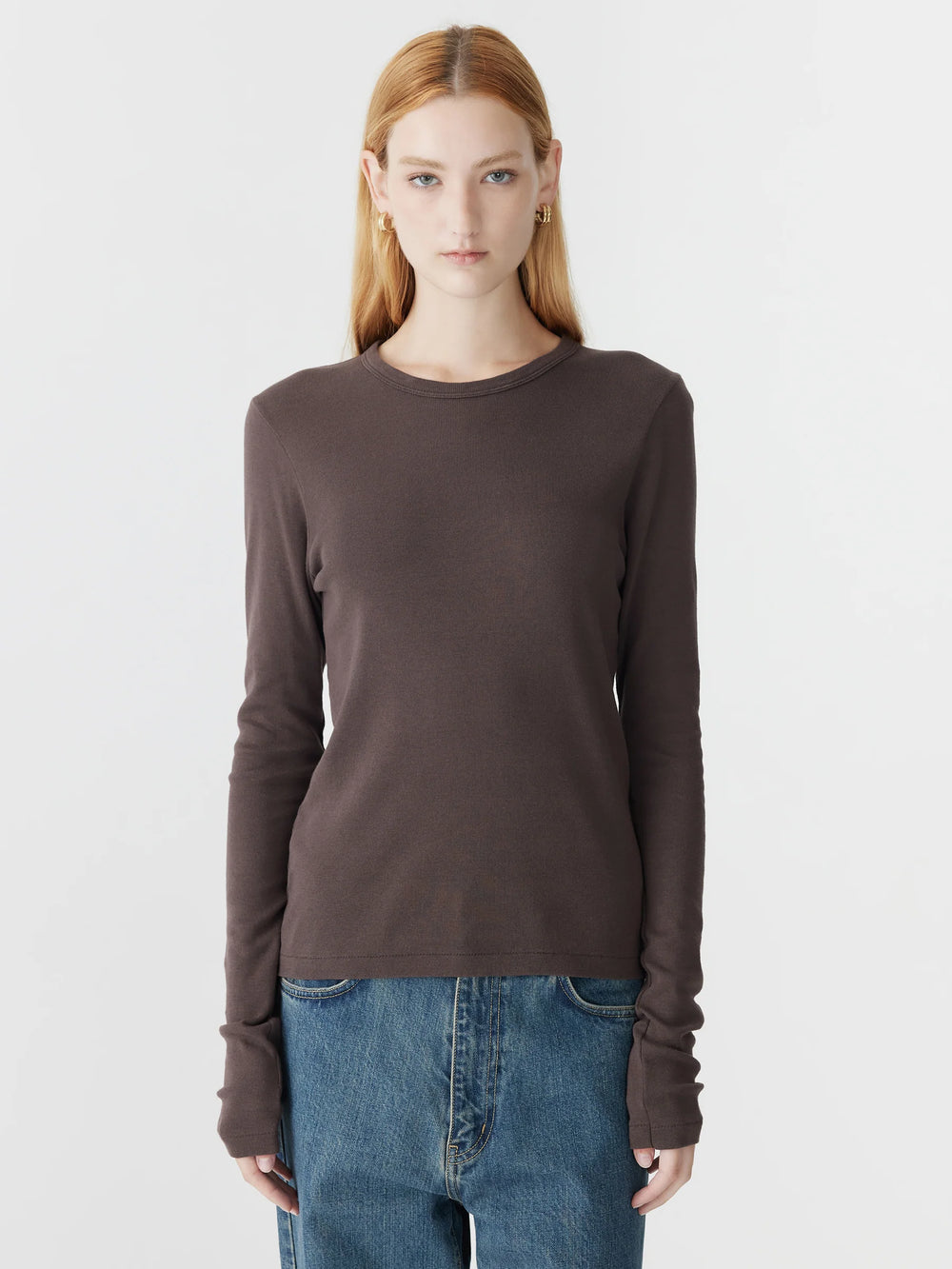 Slim Superfine Rib LS T Shirt Dark Plum