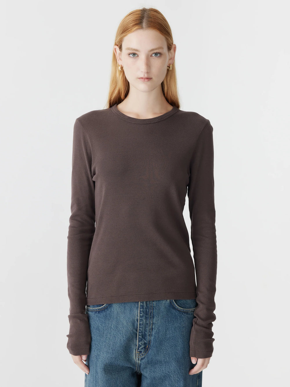 Slim Superfine Rib LS T Shirt Dark Plum
