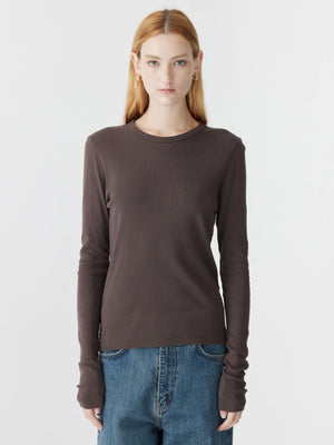 Slim Superfine Rib LS T Shirt Dark Plum