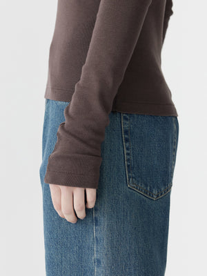 Slim Superfine Rib LS T Shirt Dark Plum