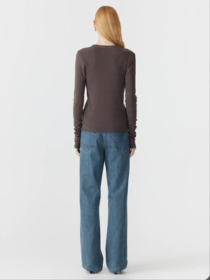 Slim Superfine Rib LS T Shirt Dark Plum