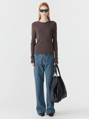 Slim Superfine Rib LS T Shirt Dark Plum