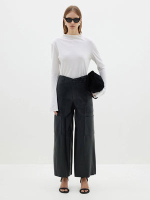 Leather Wide Leg Pants Black