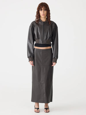 Paneled Leather Skirt Carob