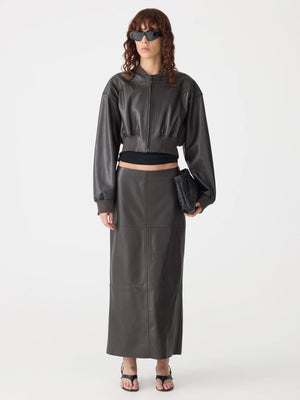 Paneled Leather Skirt Carob