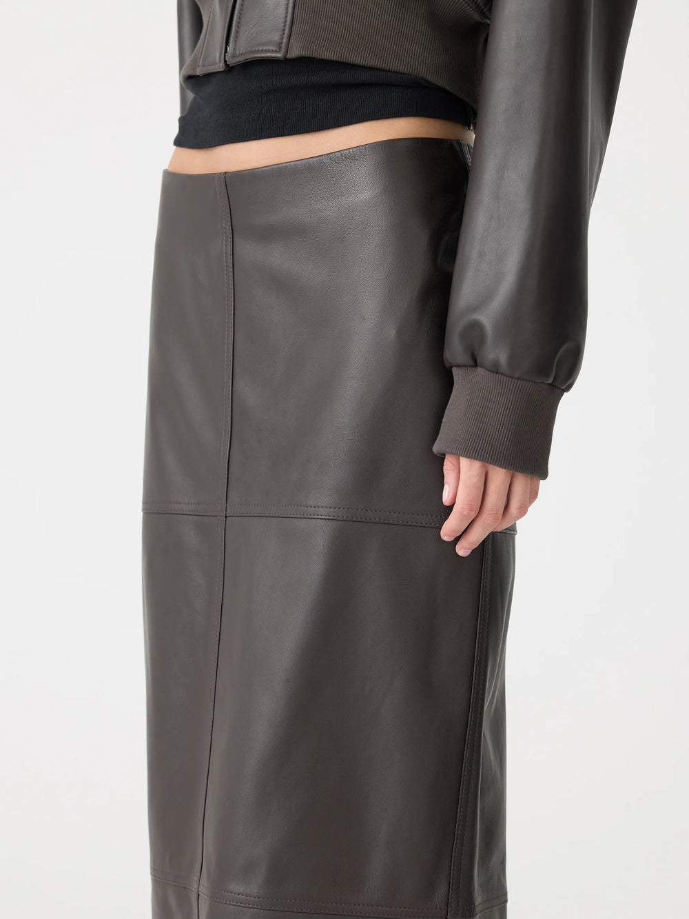 Paneled Leather Skirt Carob