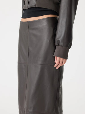 Paneled Leather Skirt Carob