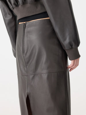 Paneled Leather Skirt Carob
