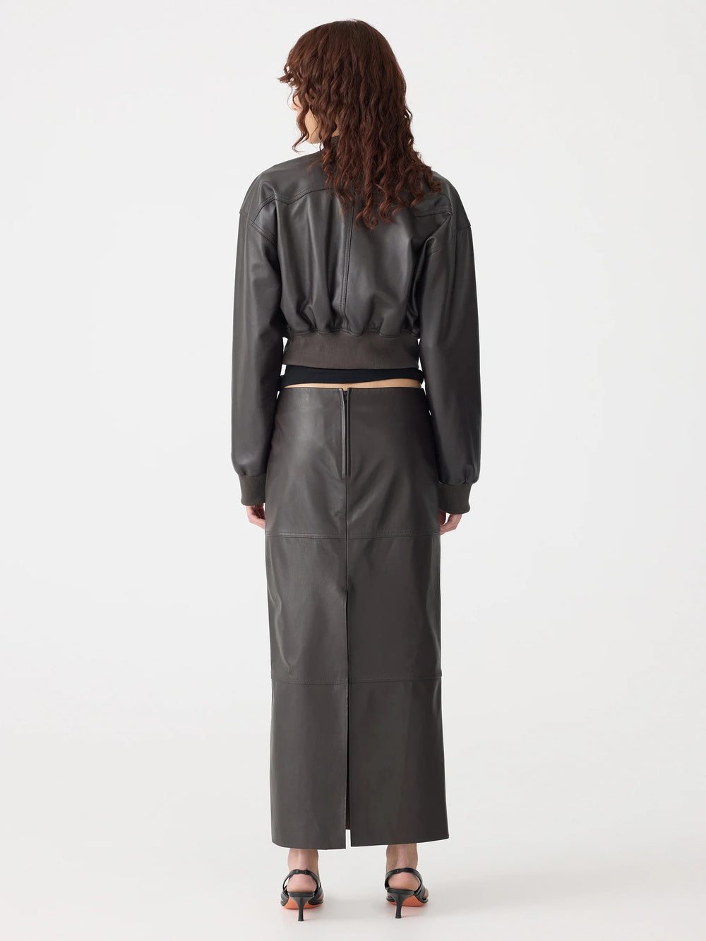 Paneled Leather Skirt Carob