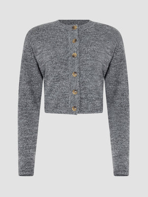 Padded Cashmere Cardigan Black Melange