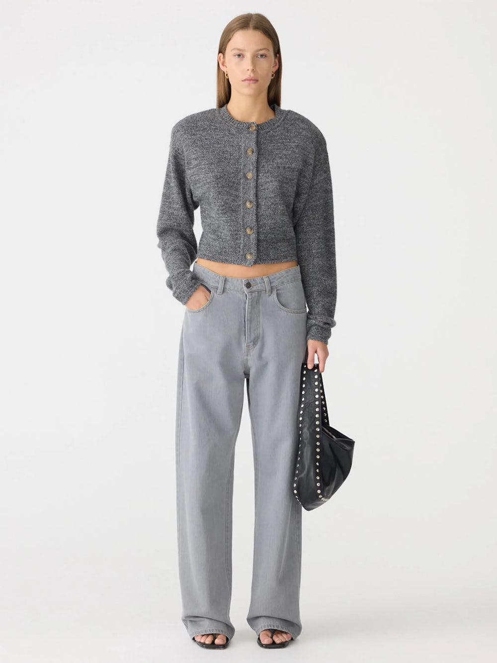 Padded Cashmere Cardigan Black Melange