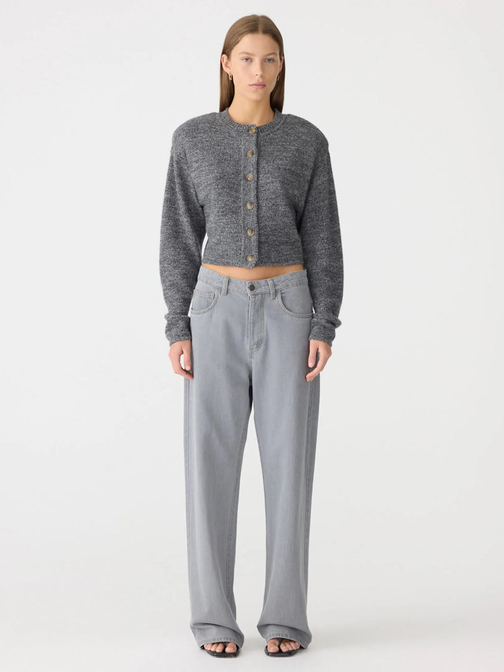 Padded Cashmere Cardigan Black Melange