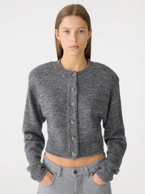 Padded Cashmere Cardigan Black Melange