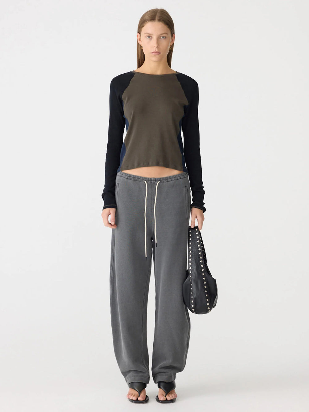 Fleece Barrel Leg Trackpant Washed Black