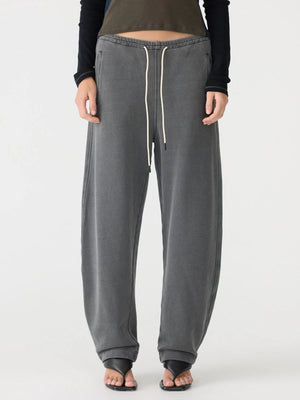 Fleece Barrel Leg Trackpant Washed Black