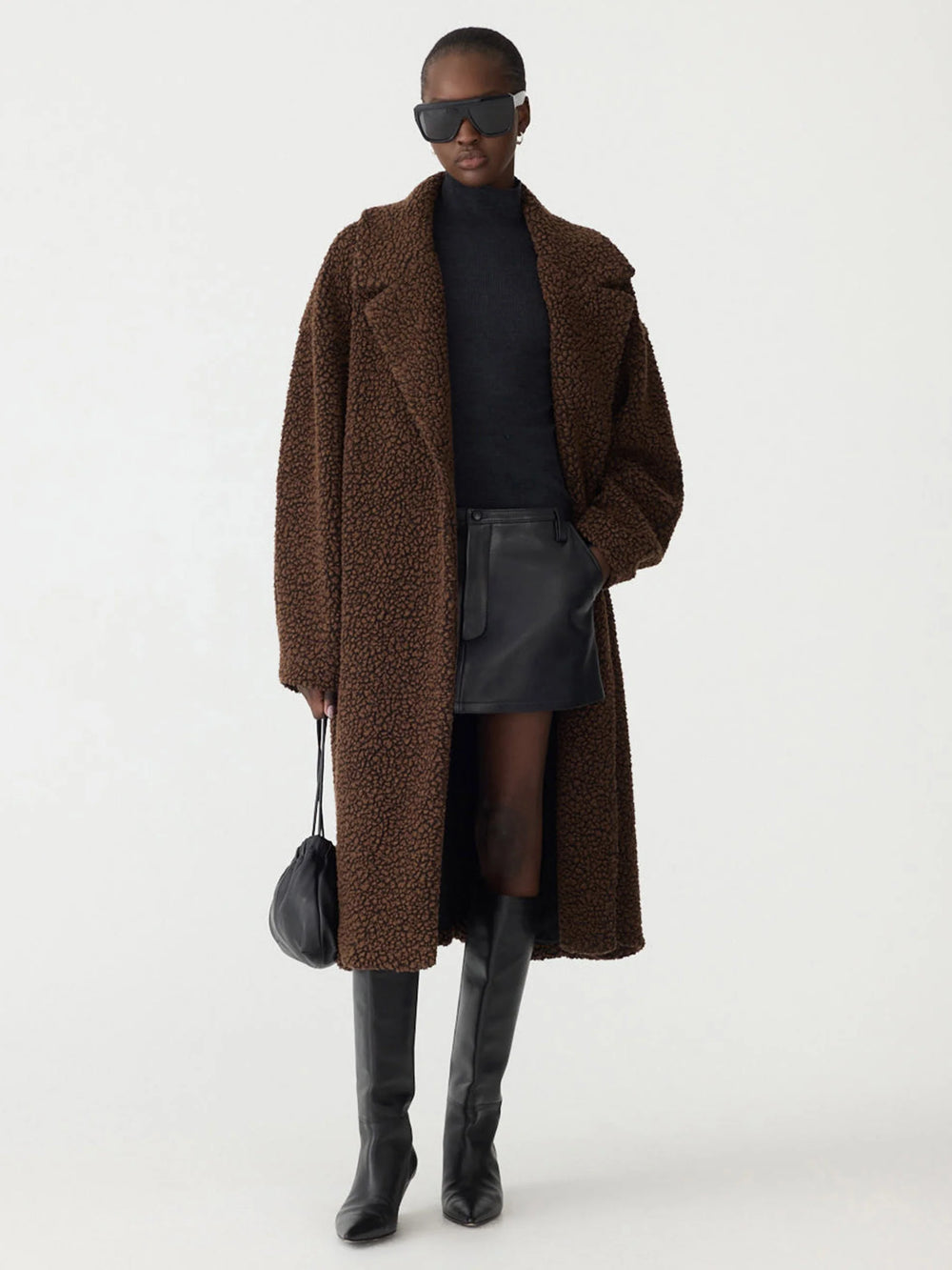 Textured Winter Coat Chocolate Brown