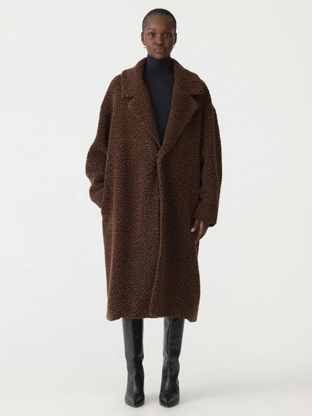 Textured Winter Coat Chocolate Brown