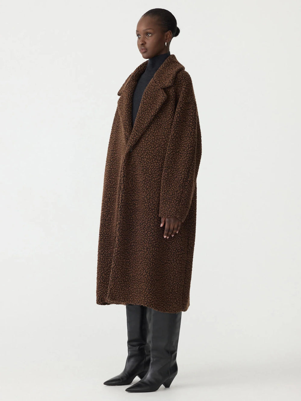 Textured Winter Coat Chocolate Brown