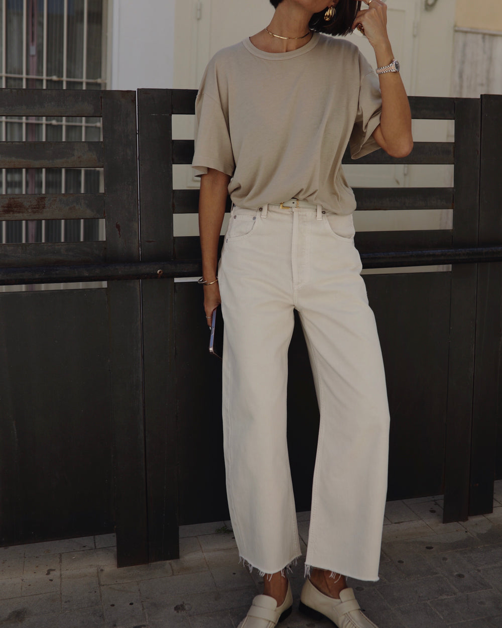 Ayla Raw Hem Crop in Almondette