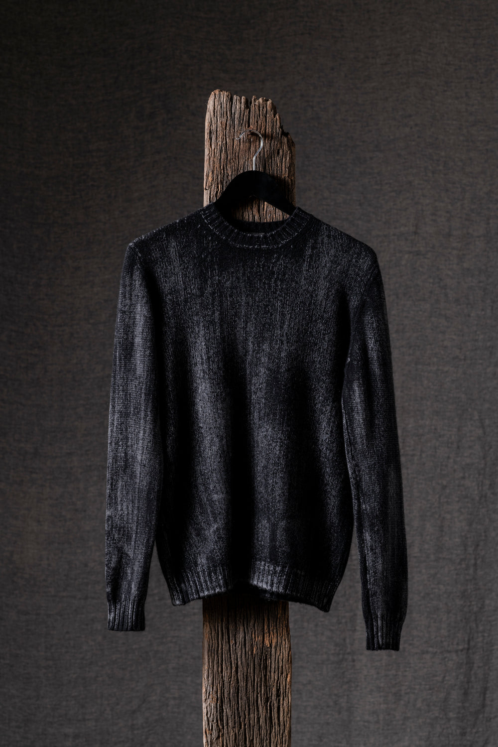 Man Round Neck Off Gauge Pullover Nero