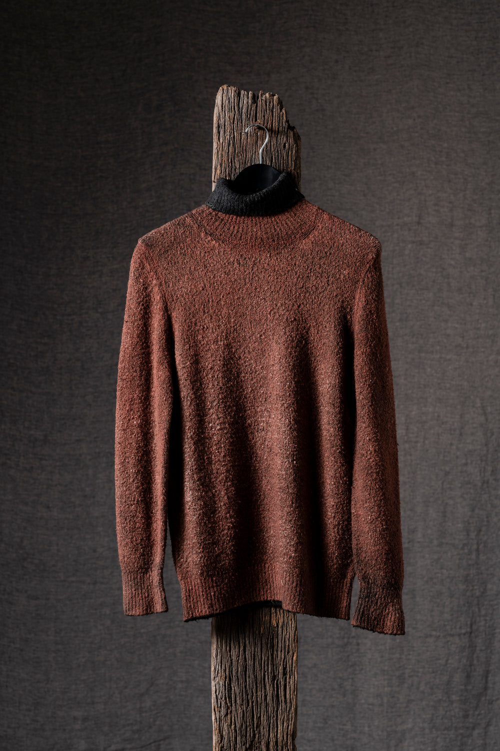 Man High Neck Brushed Cotton Pullover N/Brownie