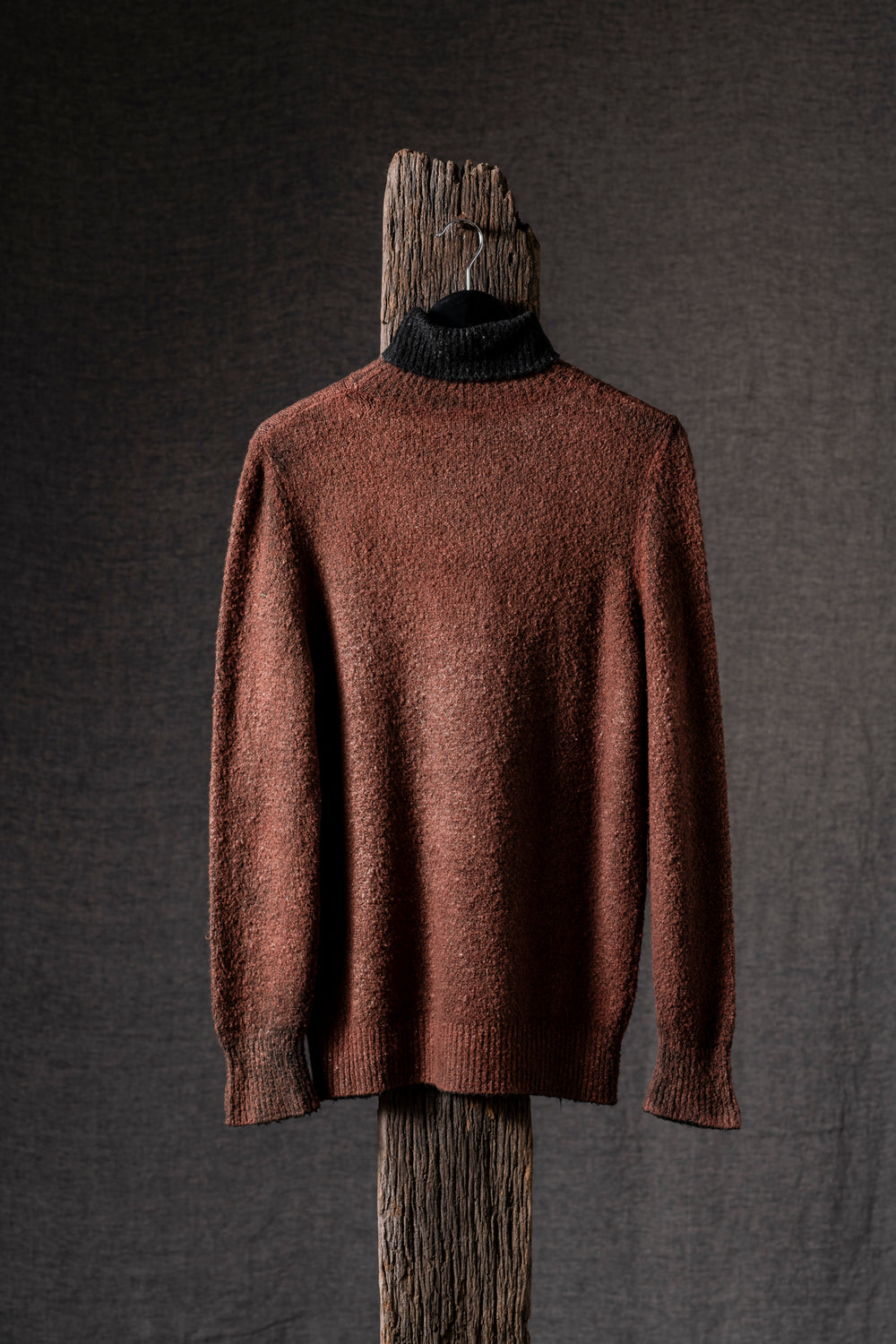 Man High Neck Brushed Cotton Pullover N/Brownie