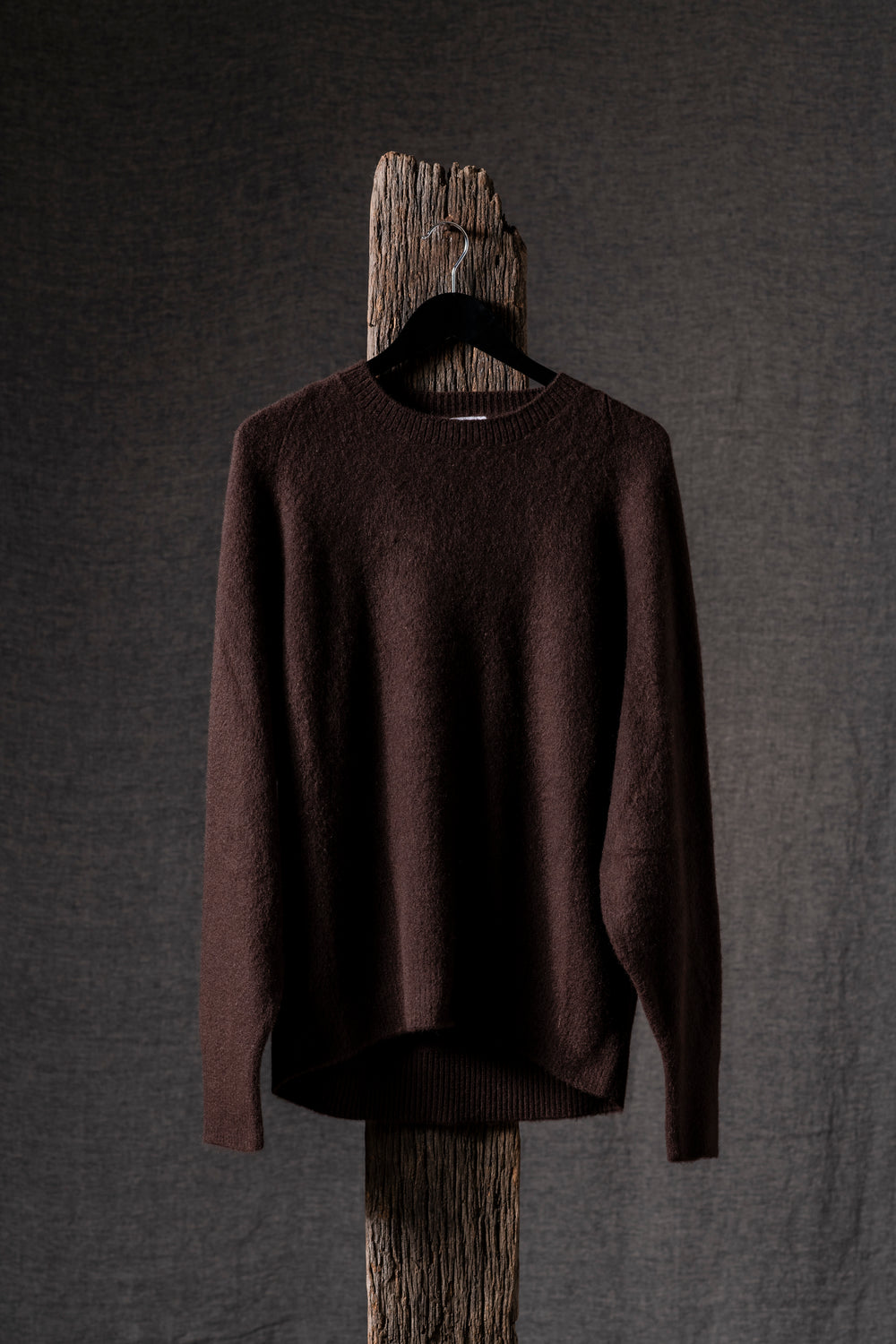 Man Carded Round Neck Long Raglan Pullover Chocolato