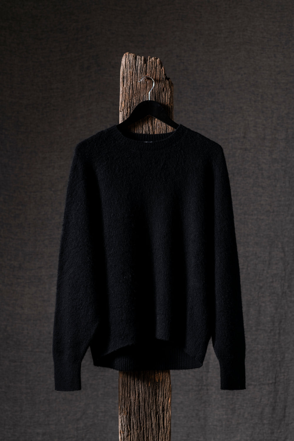 Man Carded Round Neck Long Raglan Pullover Nero
