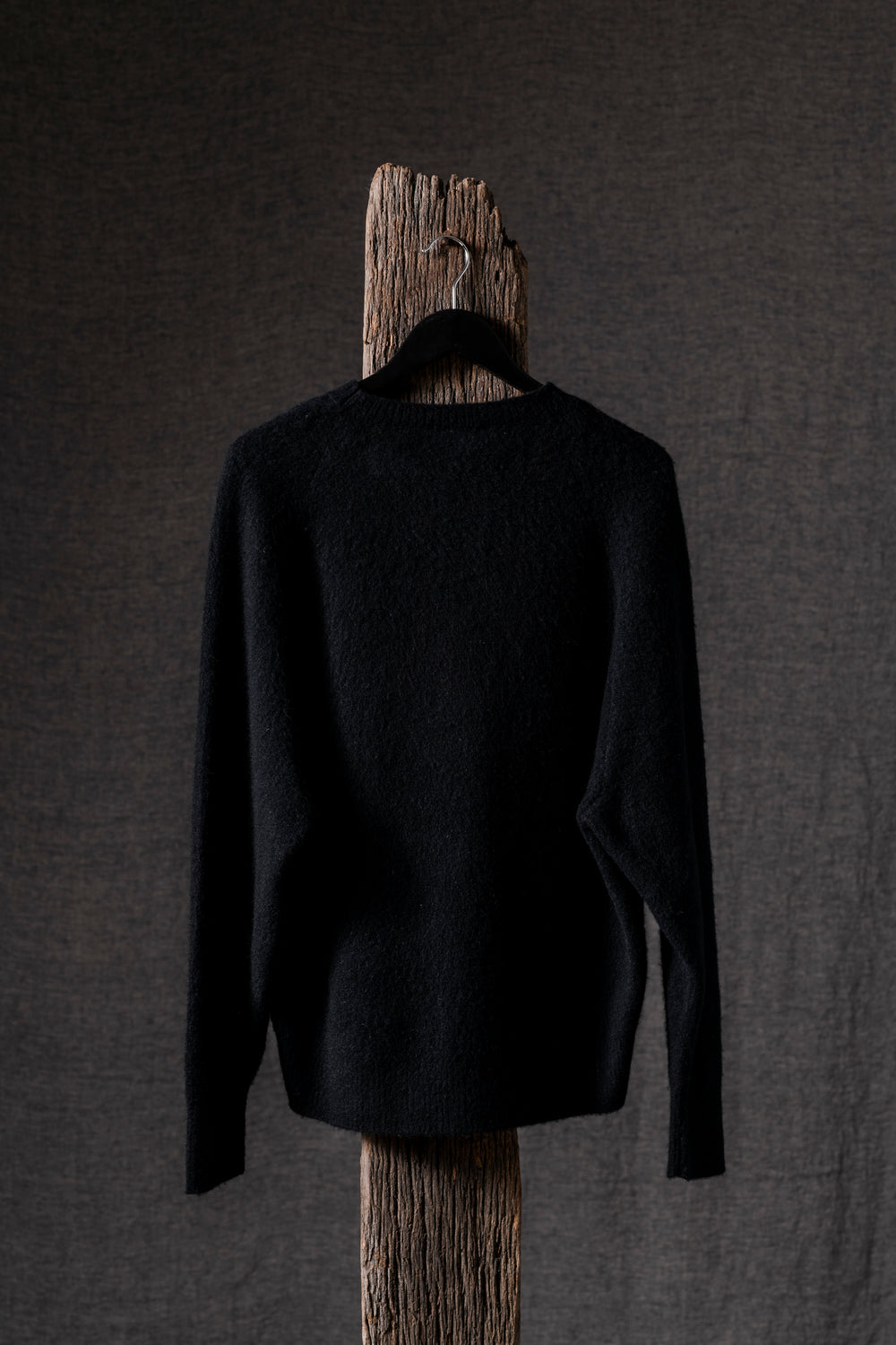 Man Carded Round Neck Long Raglan Pullover Nero