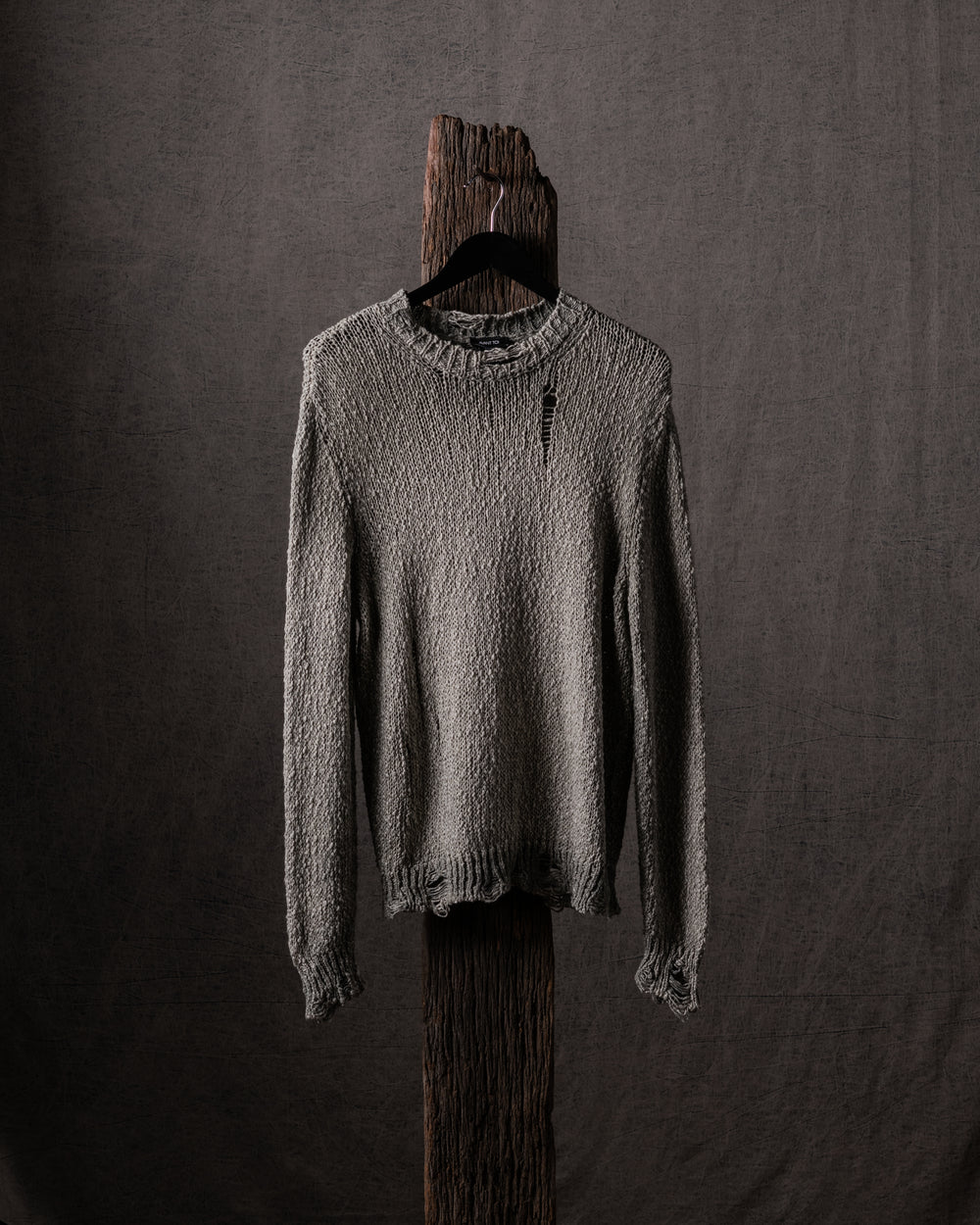 Man Hand Painted Raw Linen Cotton Pullover w/ Destroyed Effect Mushroom