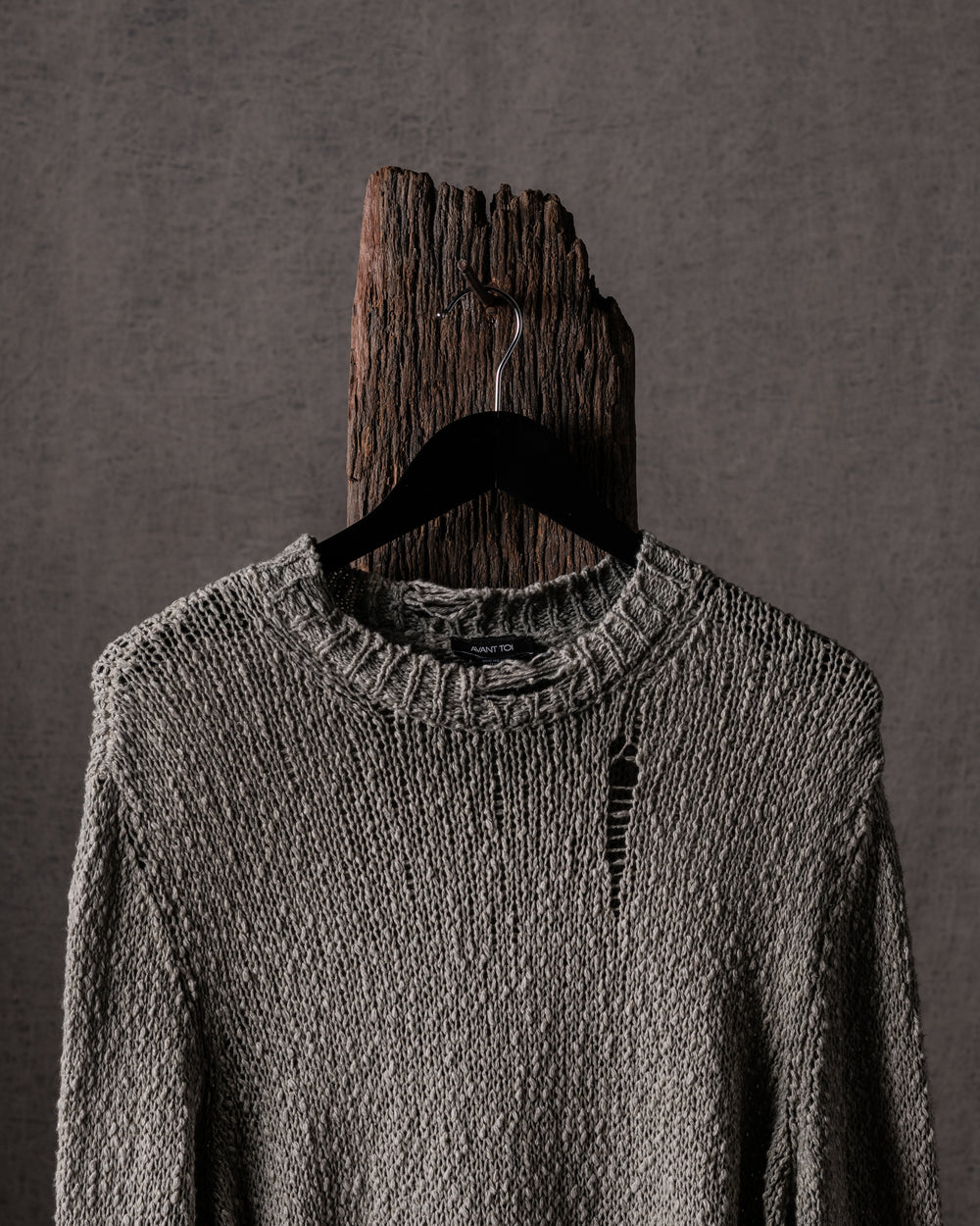 Man Hand Painted Raw Linen Cotton Pullover w/ Destroyed Effect Mushroom