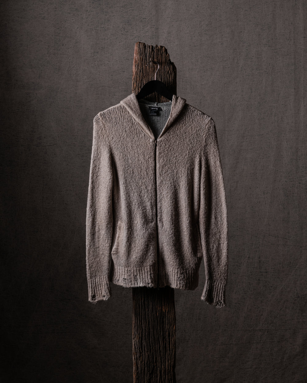 Woman Bi-Colour Brushed Cotton Zip Hoodie w/ Destroyed Edges Noce Moscata / Mercurio